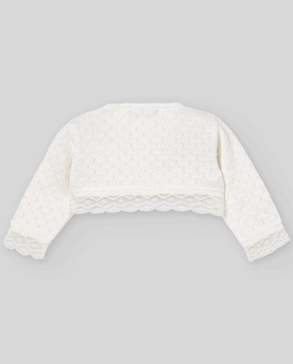 Back view of baby girl embroidered knit cardigan