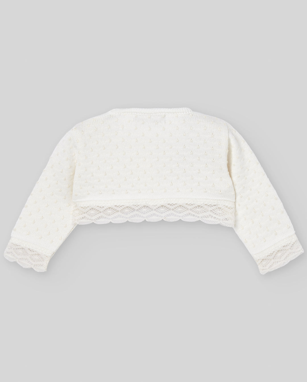 Back view of baby girl embroidered knit cardigan