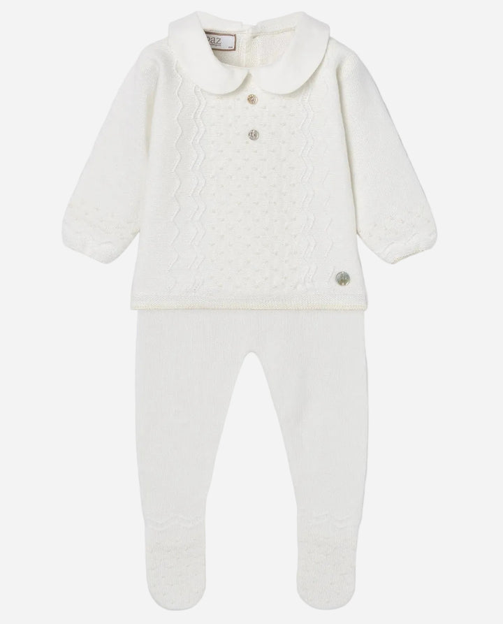 White Baby Collard Knit Two Piece Set