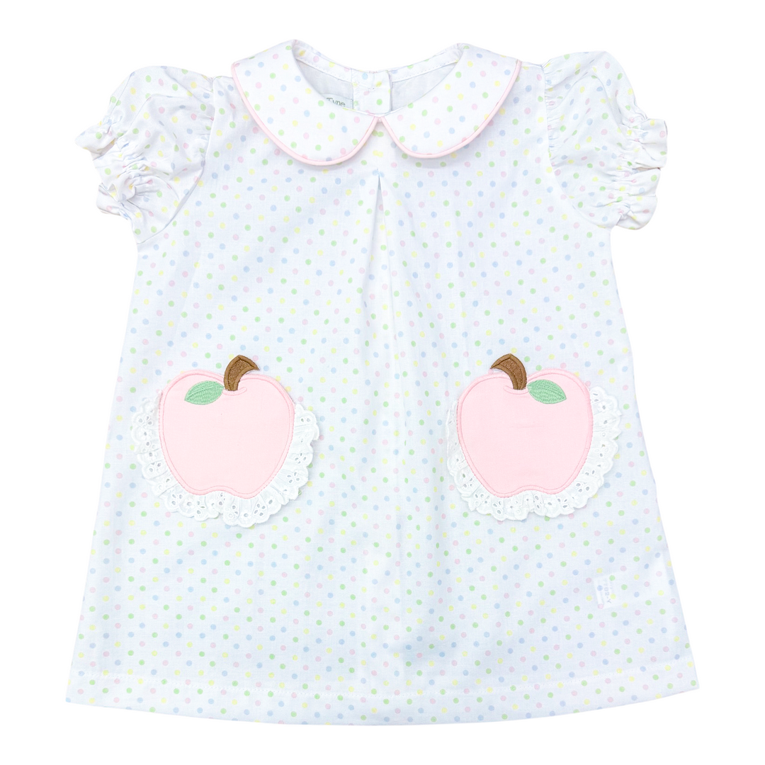 Girl Dress with Pink Apple Applique on front