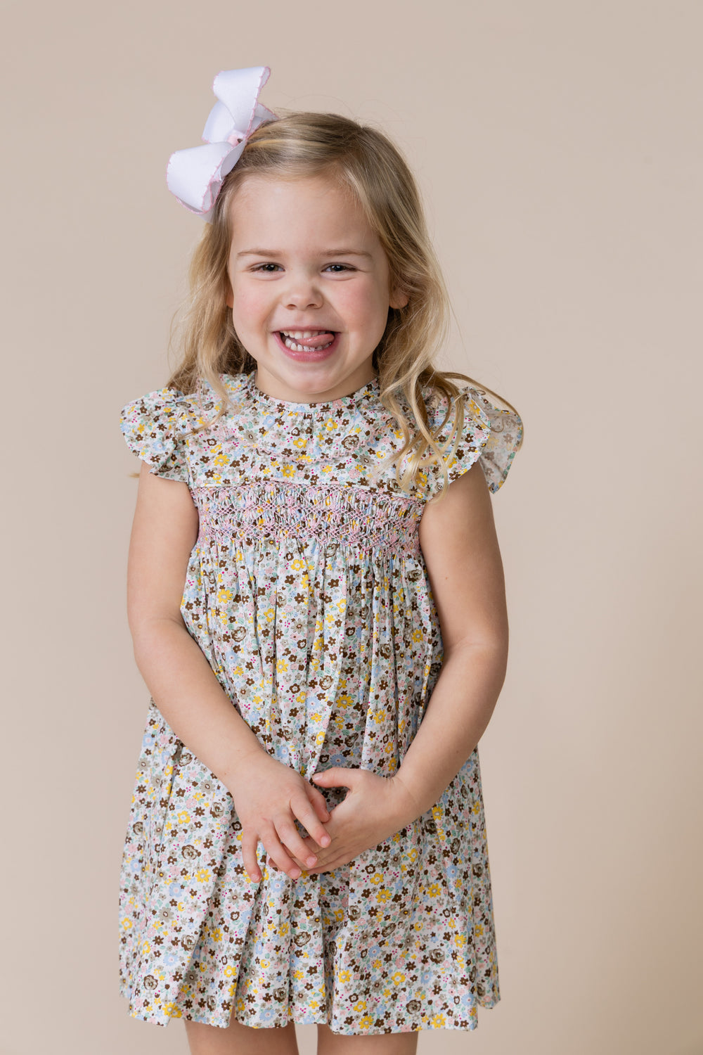 Toddler Girl in Smocked Floral Dress
