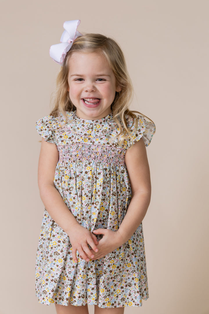 Toddler Girl in Smocked Floral Dress