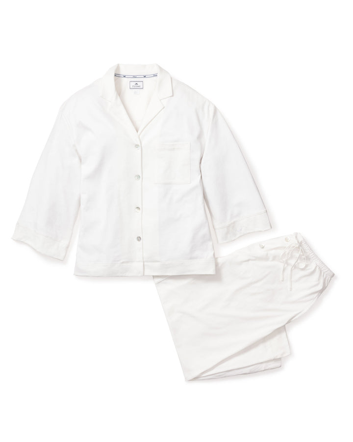 Petite Plume The Olivia Wide Leg Pima Pajama Set in White
