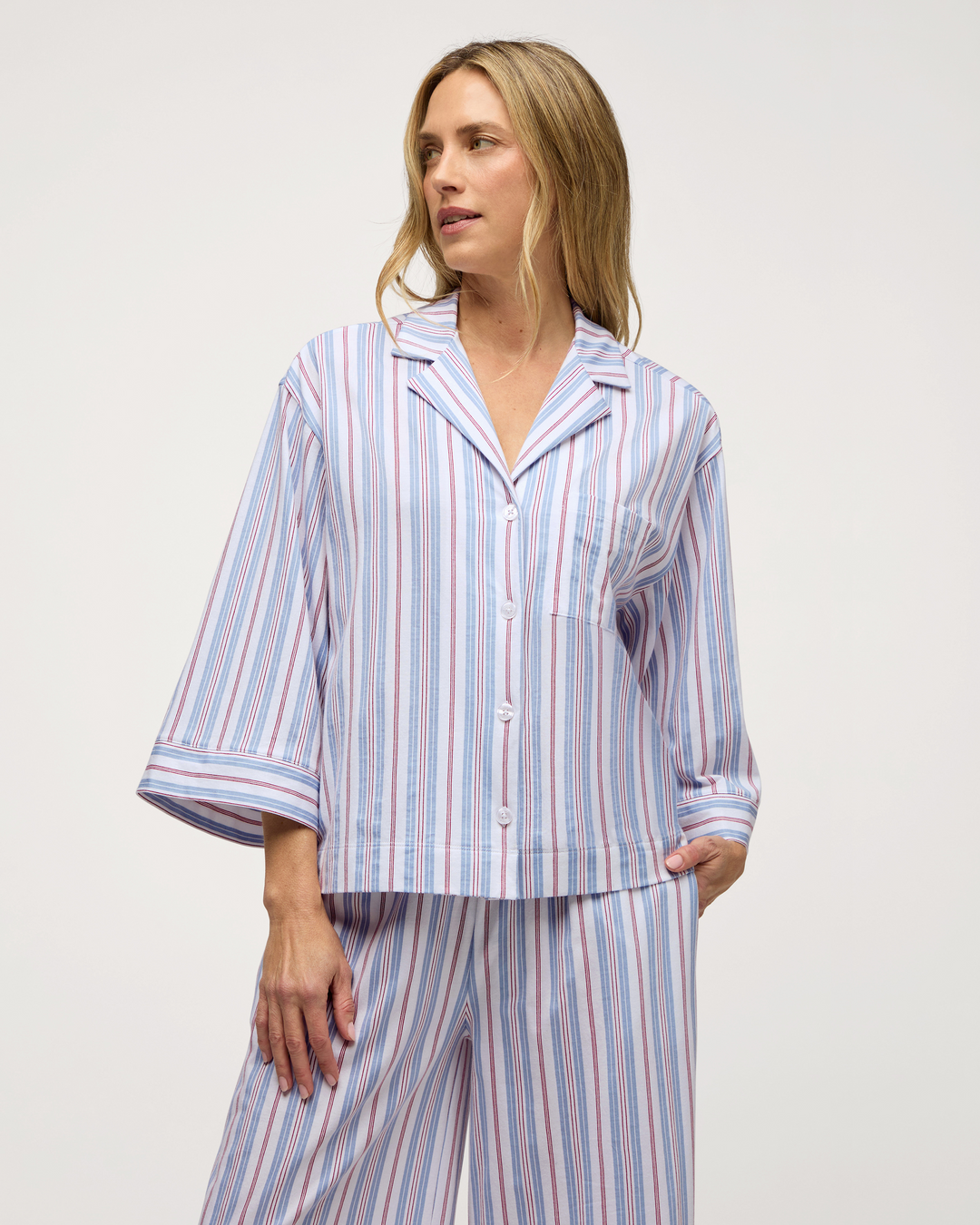 Women's Olivia Wide Leg Pajama Set in Vintage French Stripes