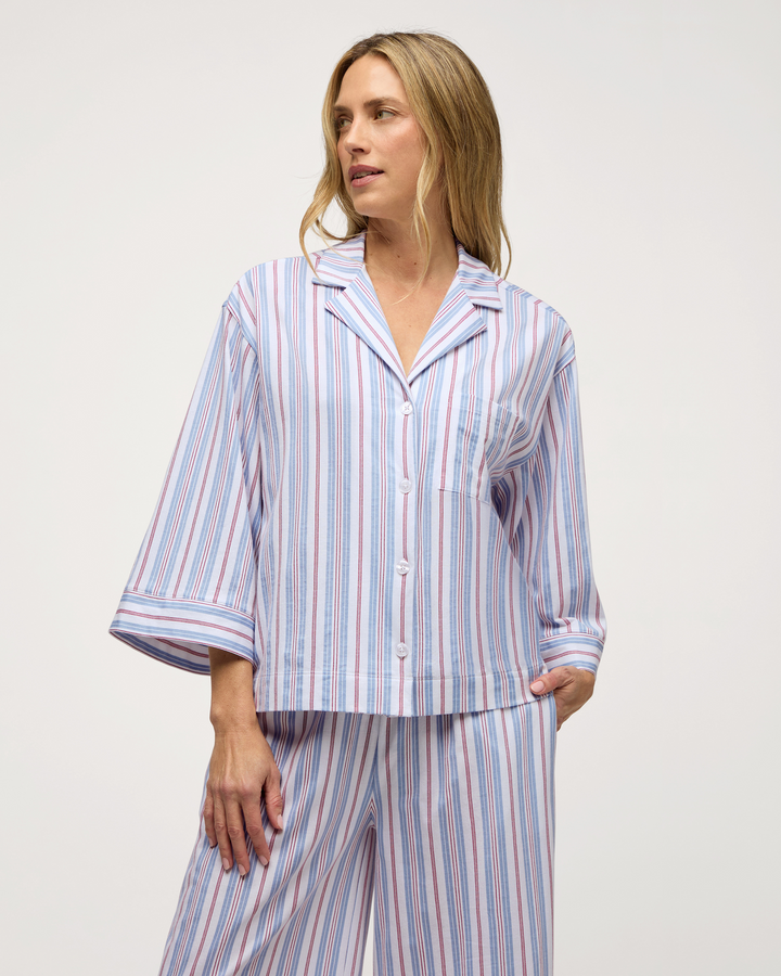 Women's Olivia Wide Leg Pajama Set in Vintage French Stripes