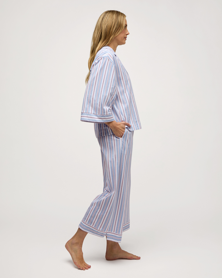 Petite Plume The Olivia Wide Leg Pima Pajama Set in Vintage French Stripes