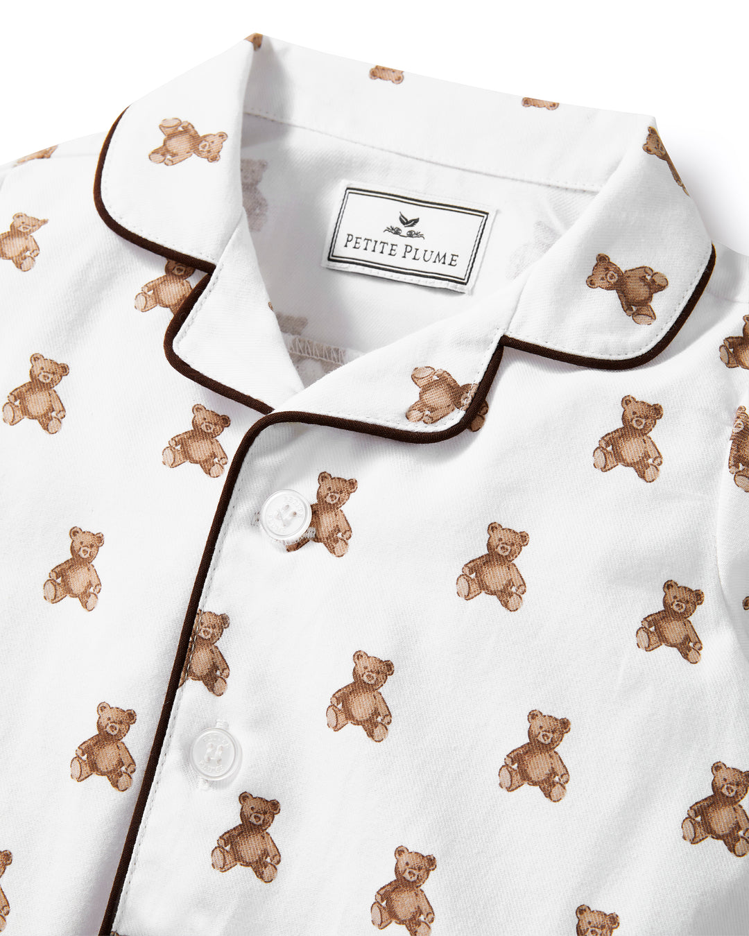 Close up of collar romper teddy bear print