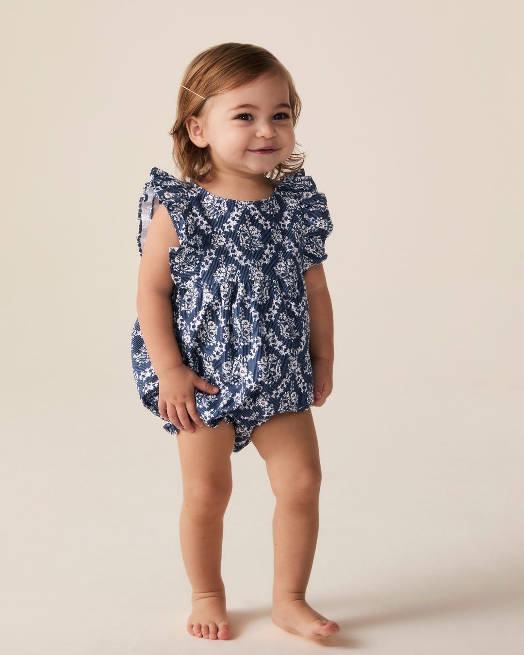 Petite Plume Baby's Twill Ruffled Romper in Innkeeper Trellis