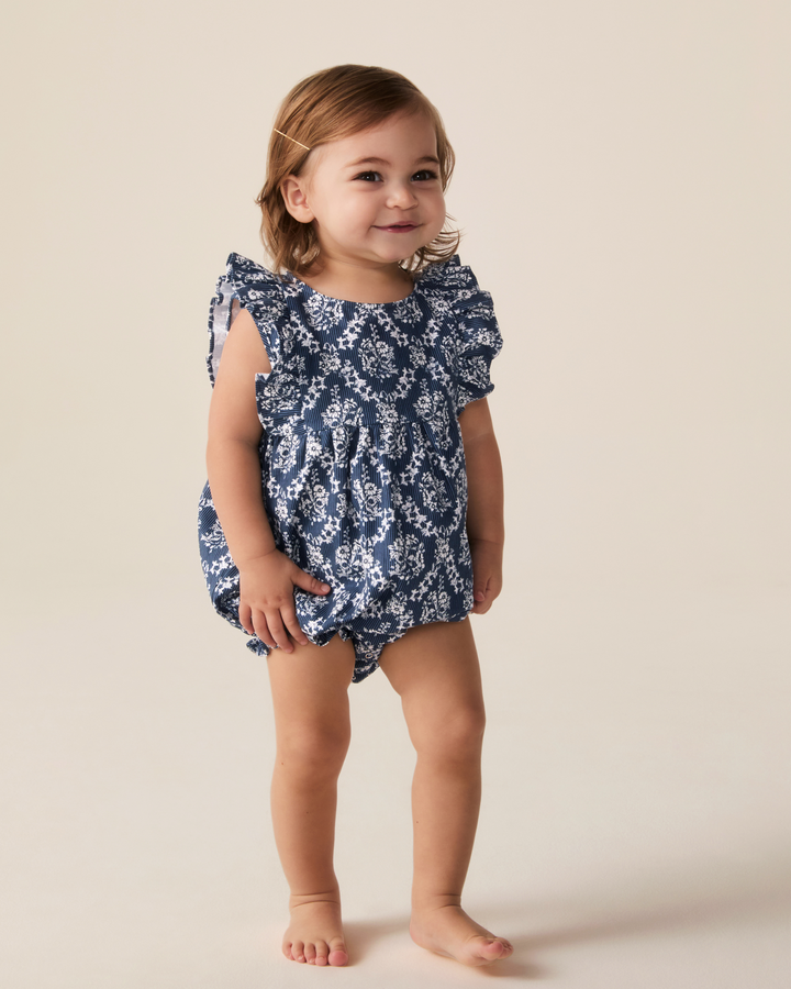 Petite Plume Baby's Twill Ruffled Romper in Innkeeper Trellis