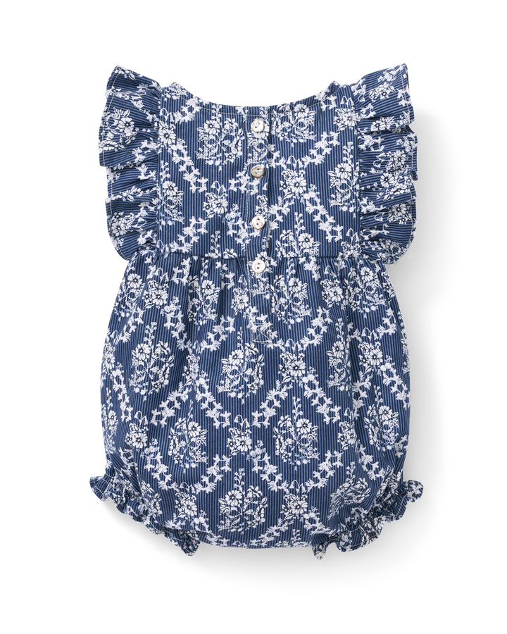 Petite Plume Baby's Twill Ruffled Romper in Innkeeper Trellis