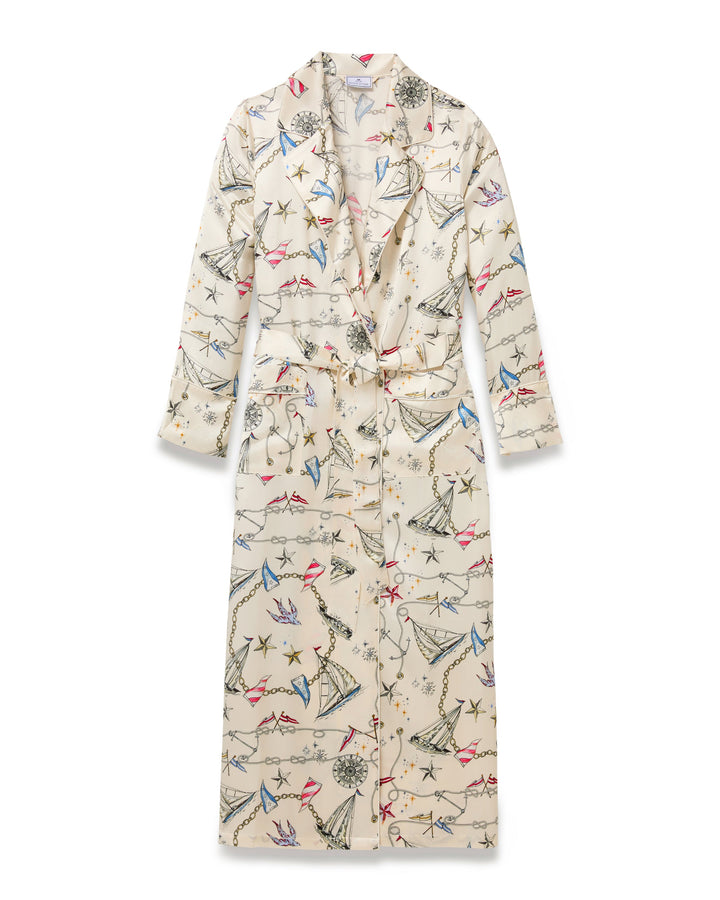 Long robe with colorful nautical pattern on a white background