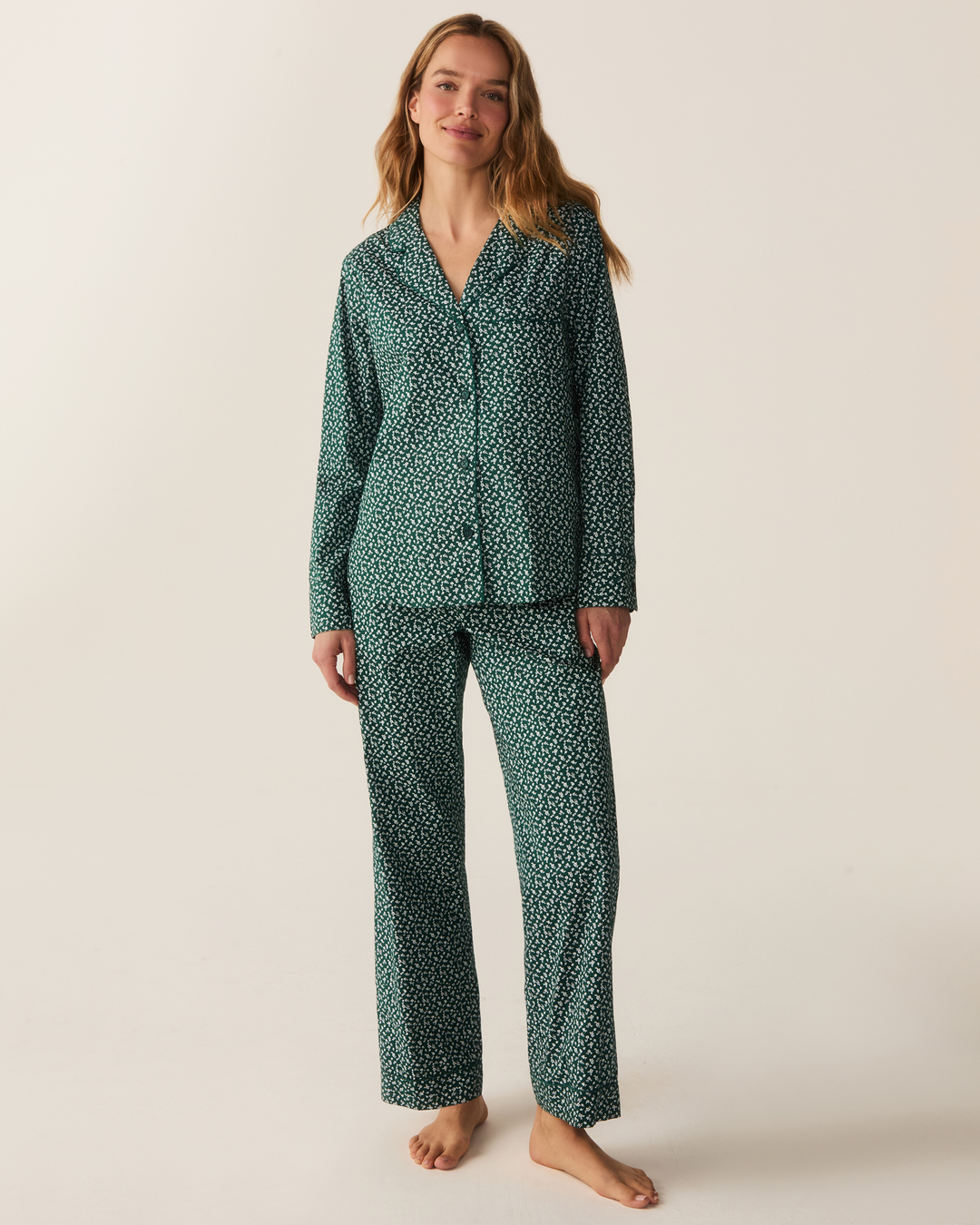 Small Floral Print Pajama Set worn by woman