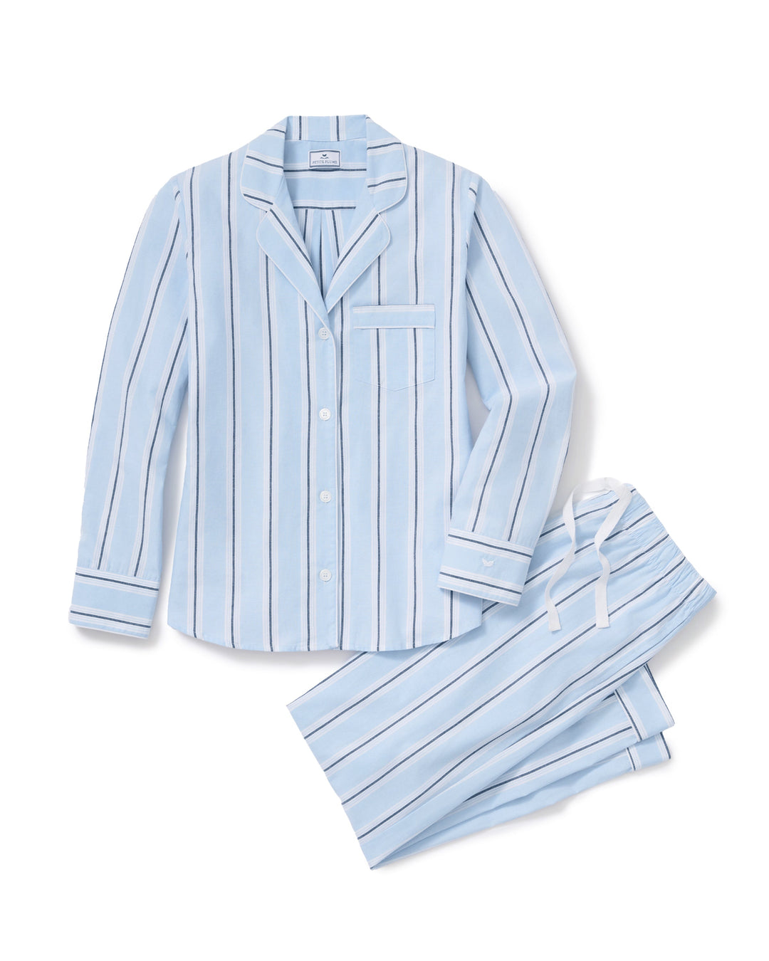 Light blue striped pajama set on a white background