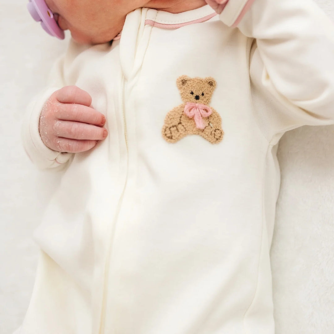 Bear Hugs Zip Footie Dusty Rose