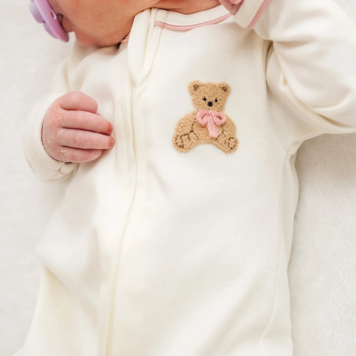 Bear Hugs Zip Footie Dusty Rose