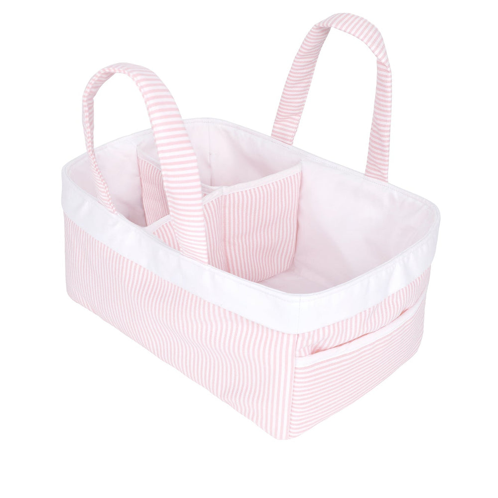 Pink striped diaper caddy