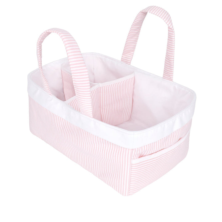 Pink striped diaper caddy
