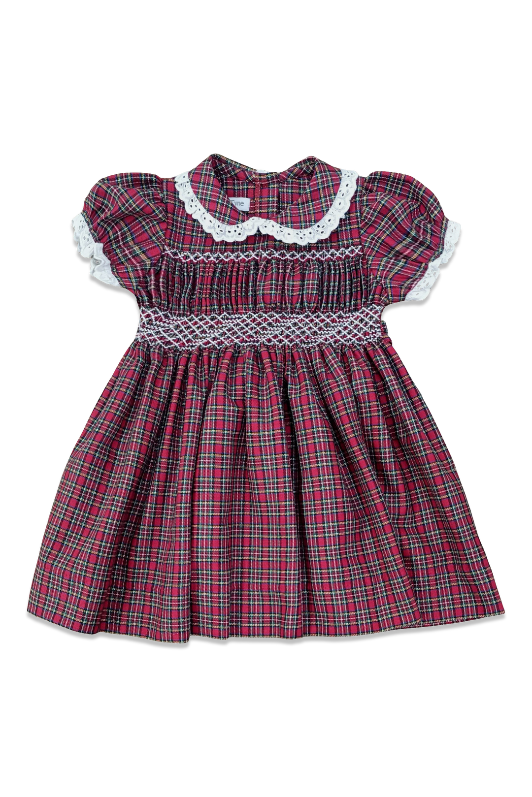 Polly Red Holiday Plaid Smocked Dress. Girls Red Plaid Christmas Holiday Dress.
White Smocked Heirloom Dress with Eyelet Trim.