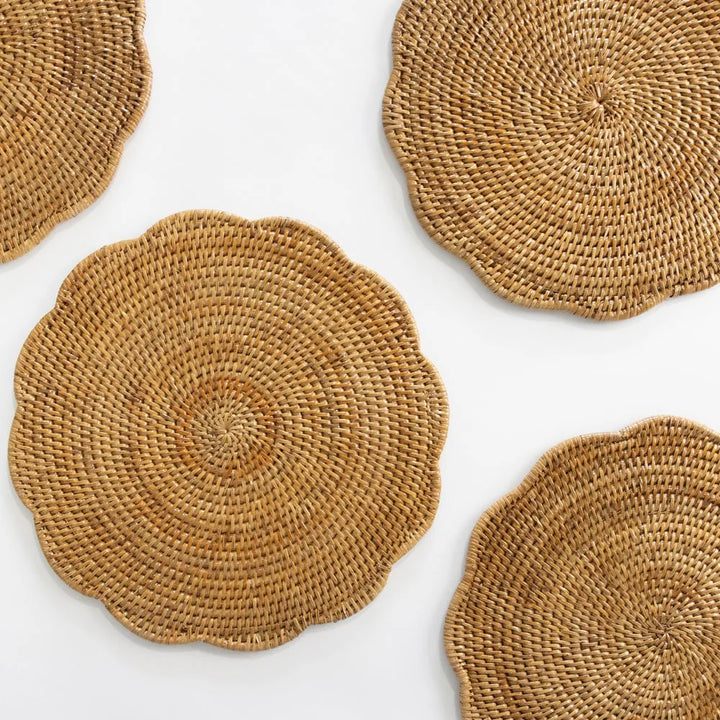 Rotan Exture Pomegranate Woven Rattan Scalloped Placemats | Gardenia Home