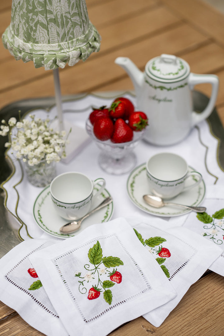 Strawberry Embroidered Cocktail Napkins - Set of 4