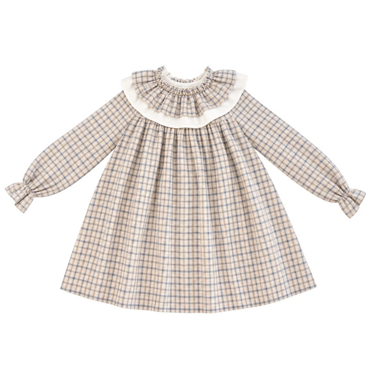 girls plaid ruffle dress on white background