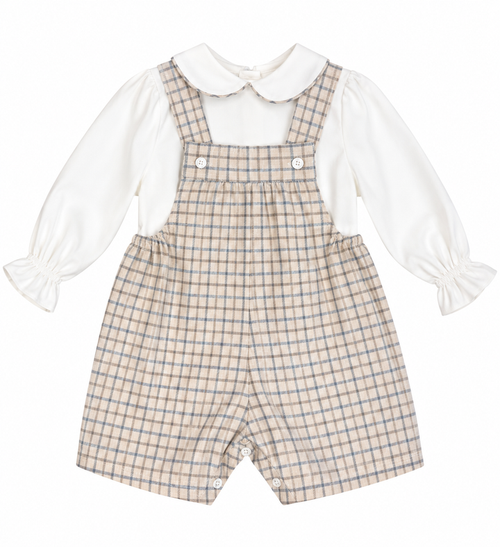 Boys European Plaid Overall Set