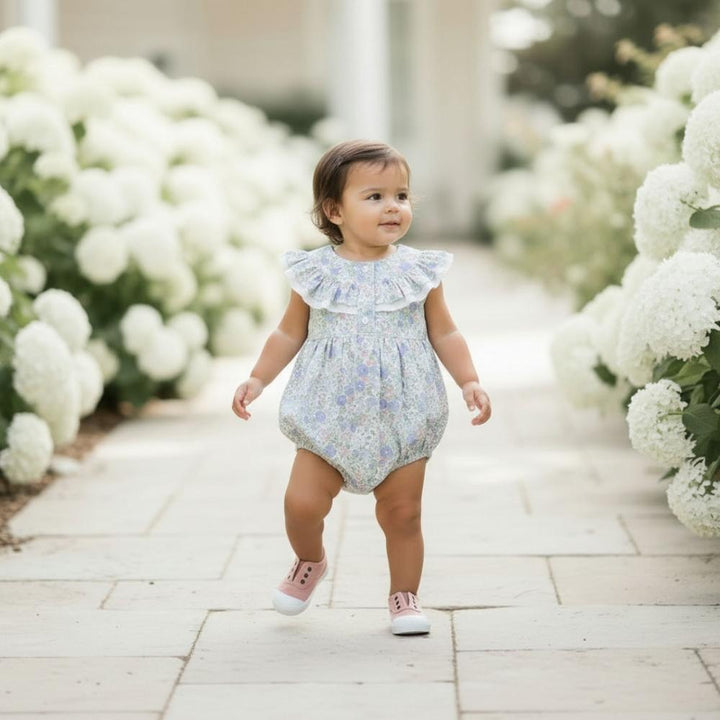 Pukatuka Blue Floral Romper with Double Ruffle