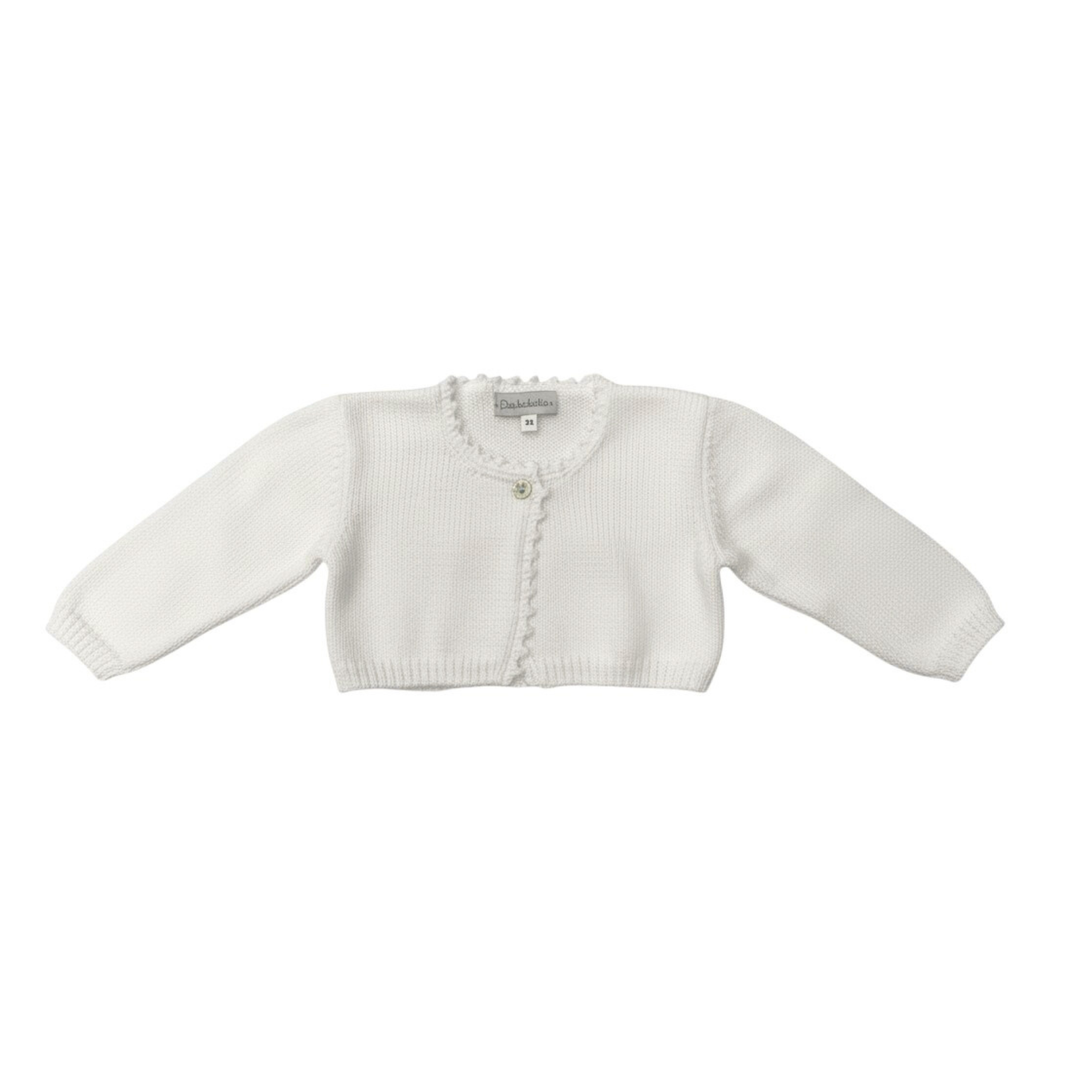 White baby cardigan on a white background