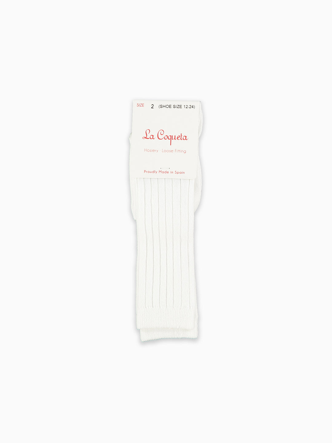 A single white ribbed crew sock with its paper header card, featuring the brand name 'La Copeta' in red script, displayed against a solid white background.