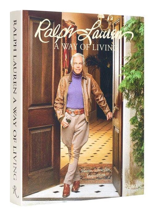 Book cover of 'A Way of Living' by Ralph Lauren featuring a man in a stylish outfit.