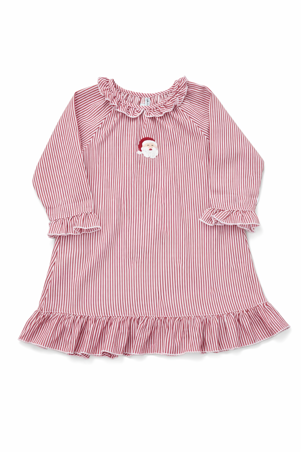 Red Striped Girls Holiday Nightgown with Santa Embroidery