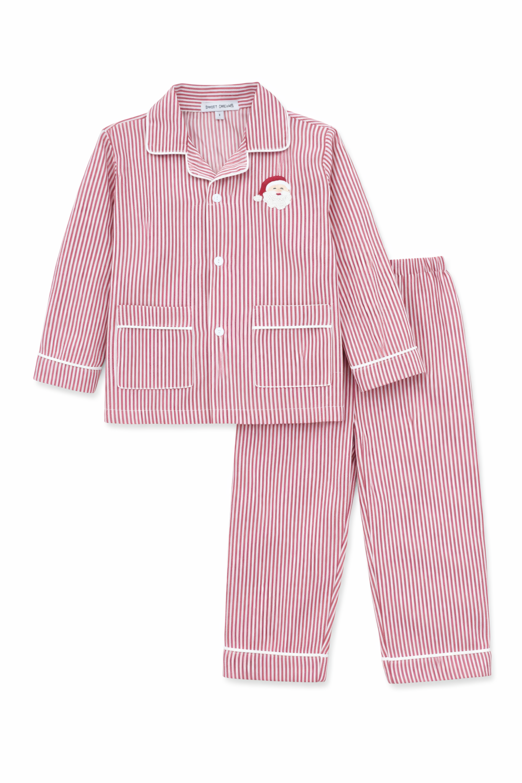 Red and white striped pajama set on a white background