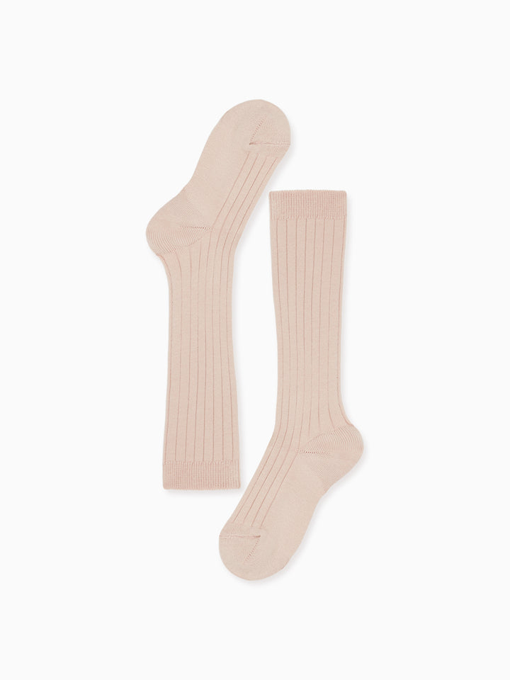 La Coqueta Knee High RIbbed Socks Pale Pink