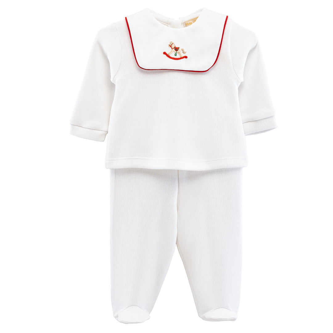 Rocking Horse Pima Embroidered Newborn Set. Baby Club Chic Blue Baby Boy Set. Newborn & Infant Clothing Outfit  