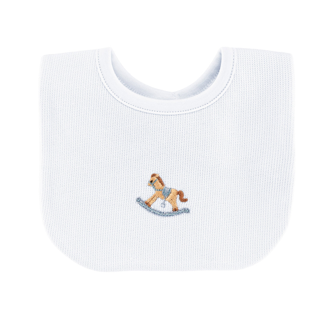 Rocking Horse Pima Jacquard Embroidered Bib White