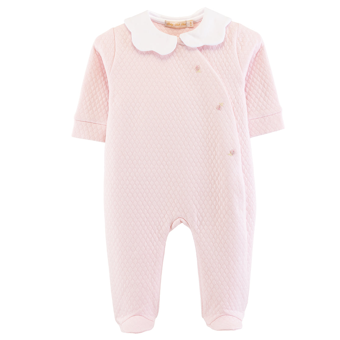 Baby girl quilted footie with embroidered roses