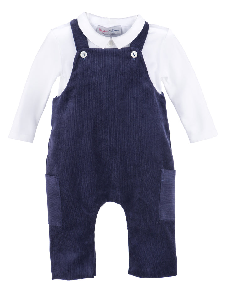 Sophie & Lucas Navy Corduroy Overall with White Collared Shirt