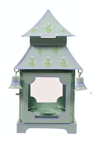 Decorative Pagoda Lantern with Green and Purple Floral Pattern