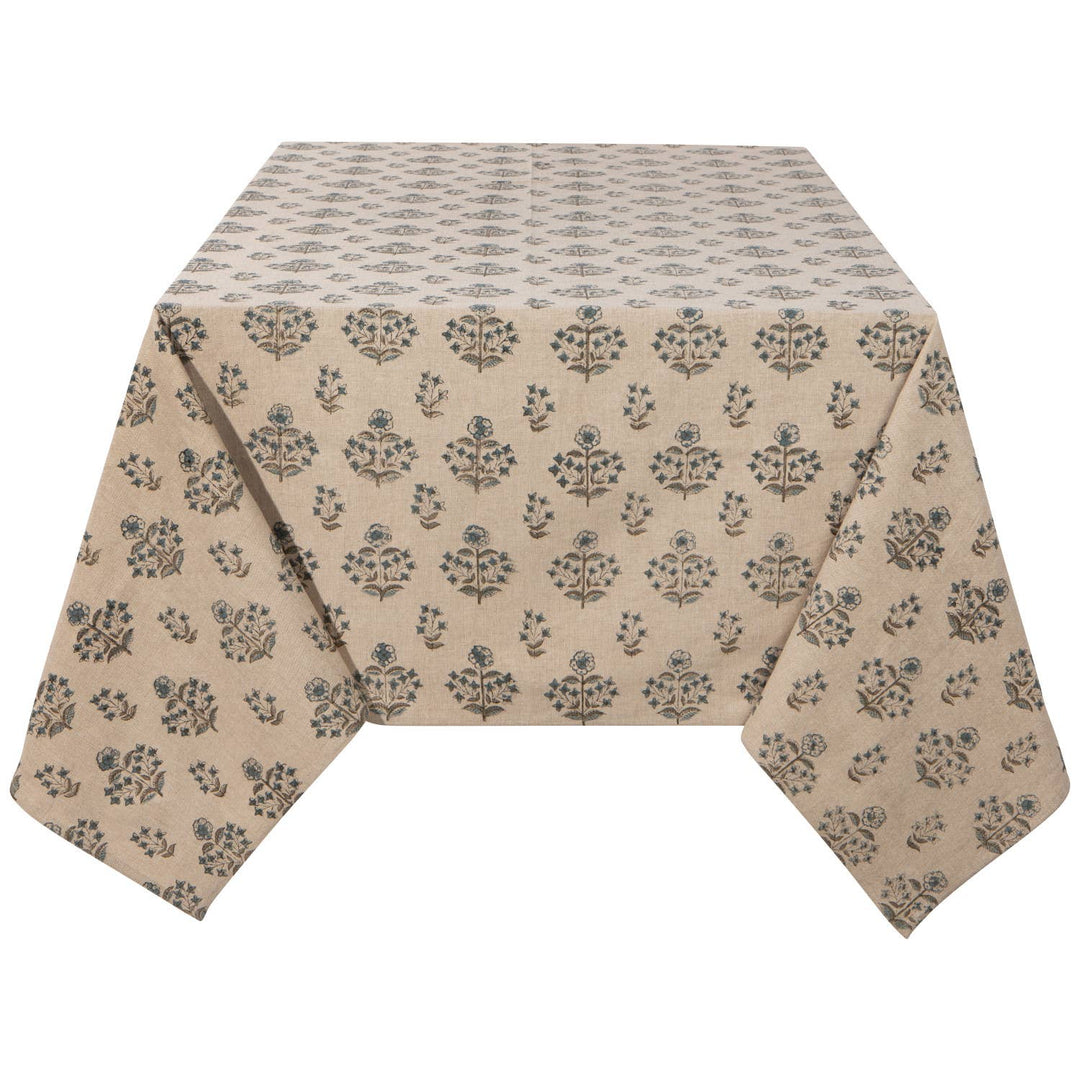 Beige tablecloth with floral pattern on a white background