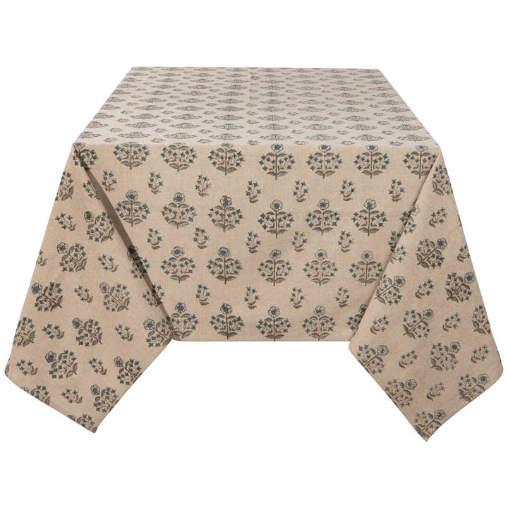 Beige tablecloth with floral pattern on a white background