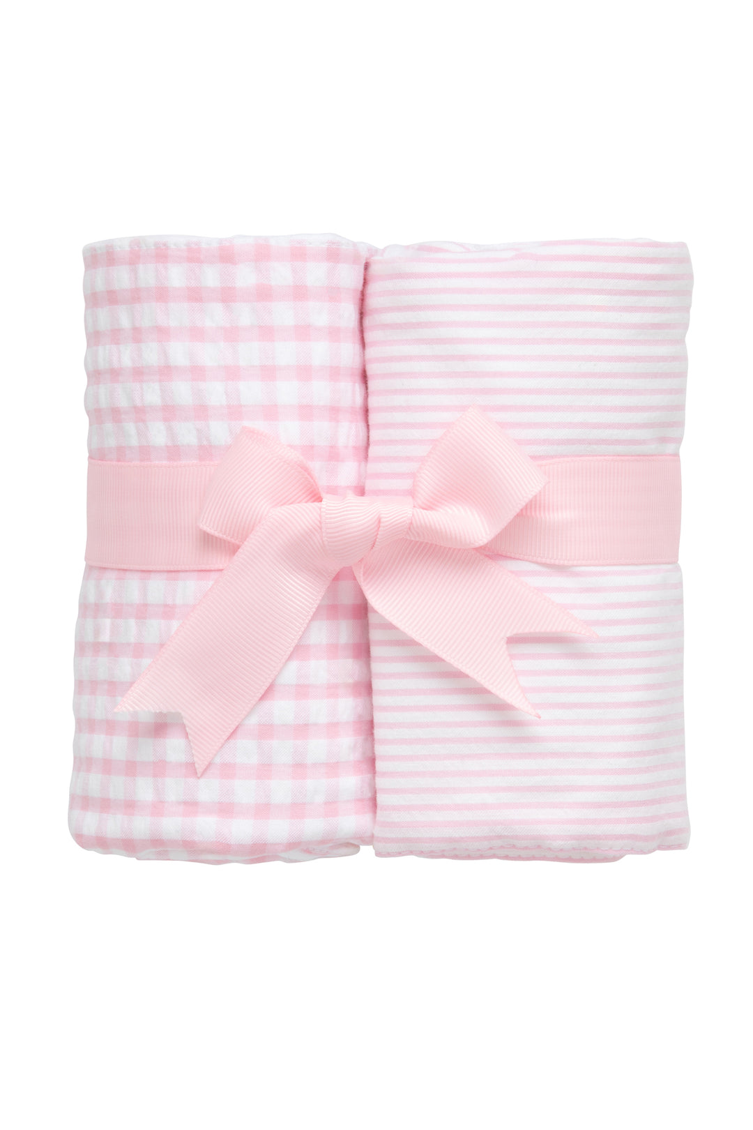 Rolled set of pink burp cloths with bow