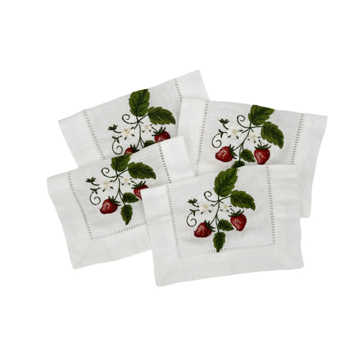 Strawberry Embroidered Cocktail Napkins - Set of 4
