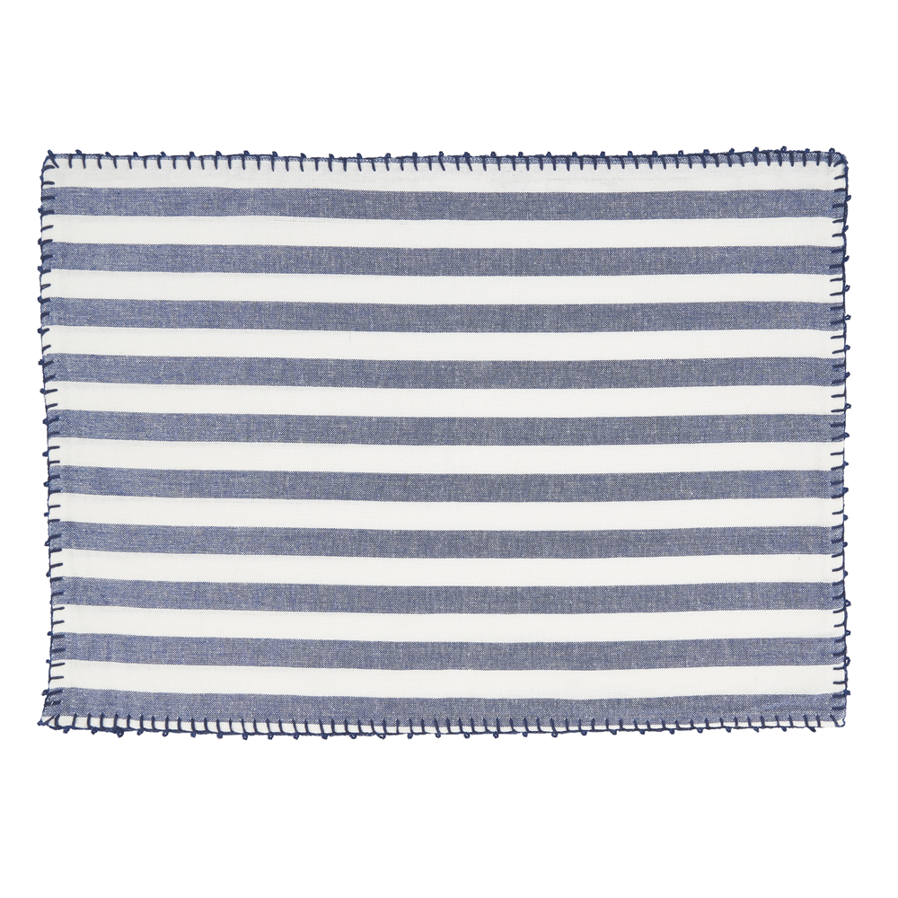 Striped blue and white placemat on a white background