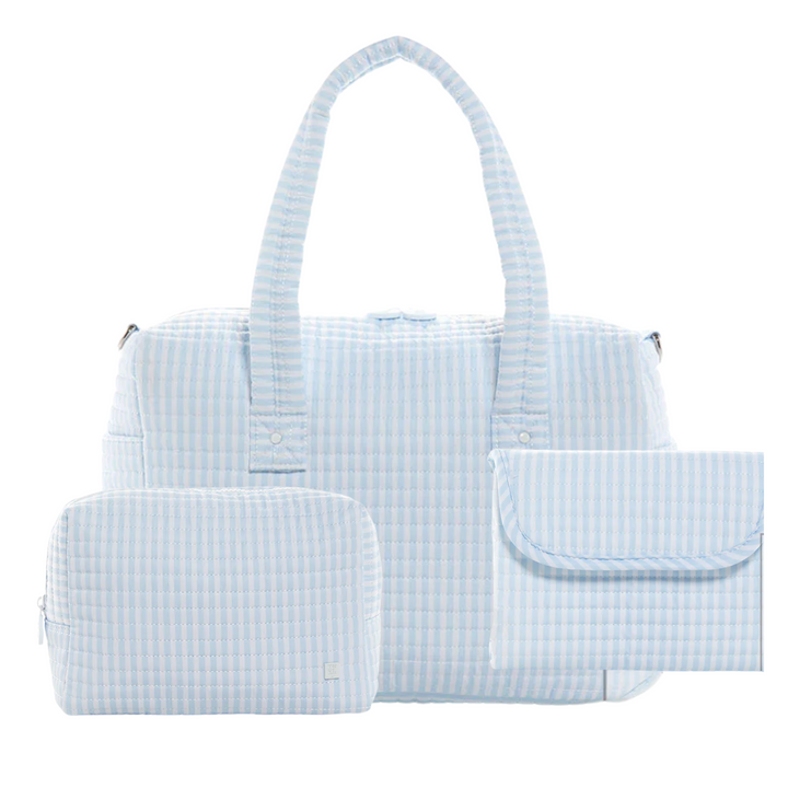 Light Blue Quilted Diaper Bag and accessories