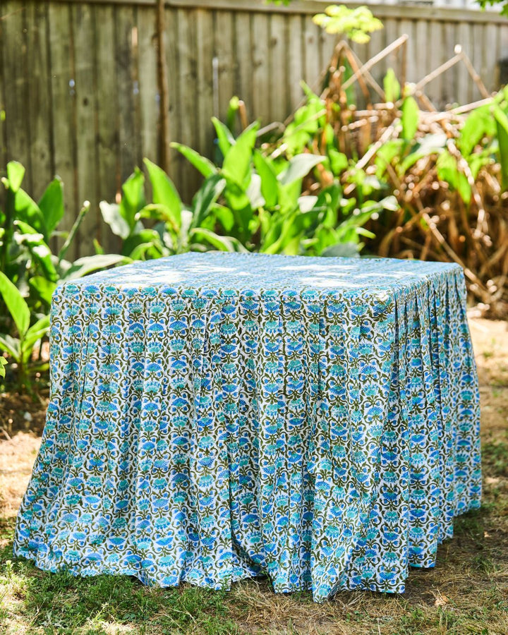 The Audrey Mahjong & Card Tablecloth Blue and Green Floral