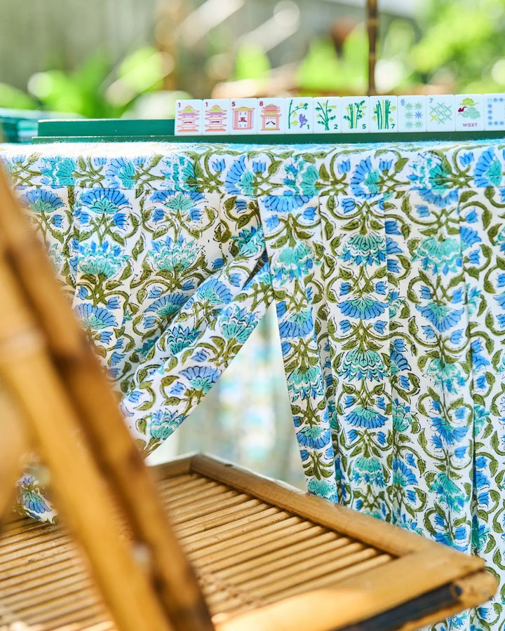 The Audrey Mahjong & Card Tablecloth Blue and Green Floral
