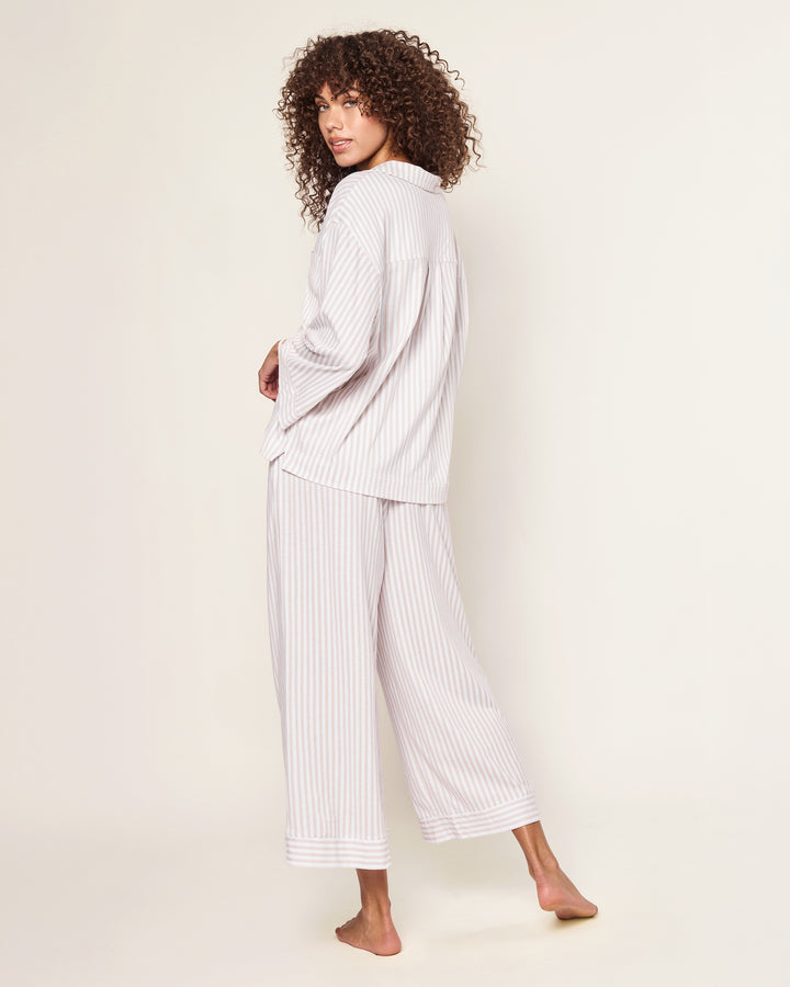 Petite Plume The Olivia Wide Leg Pima Pajama Set in Camel Ticking