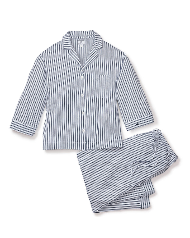Petite Plume The Olivia Wide Leg Pima Pajama Set in Navy French Ticking