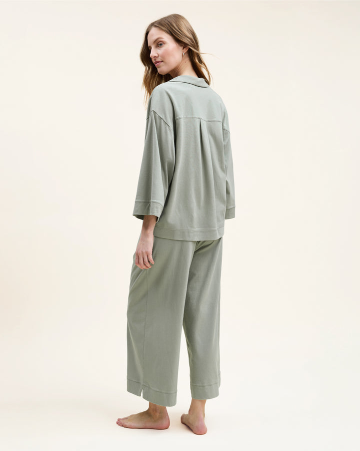 Petite Plume The Olivia Wide Leg Pima Pajama Set in Sage