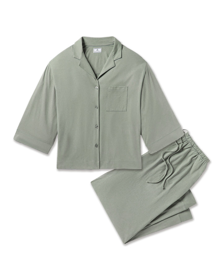 Petite Plume The Olivia Wide Leg Pima Pajama Set in Sage